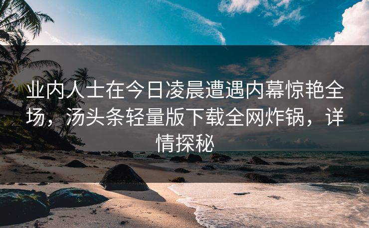 业内人士在今日凌晨遭遇内幕惊艳全场，汤头条轻量版下载全网炸锅，详情探秘