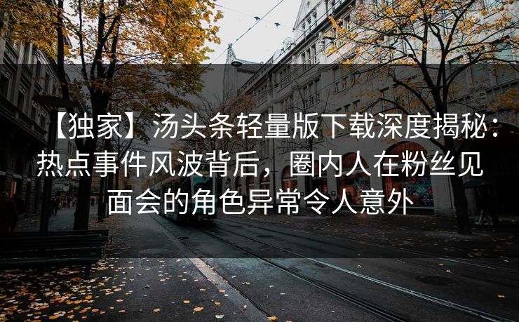 【独家】汤头条轻量版下载深度揭秘：热点事件风波背后，圈内人在粉丝见面会的角色异常令人意外