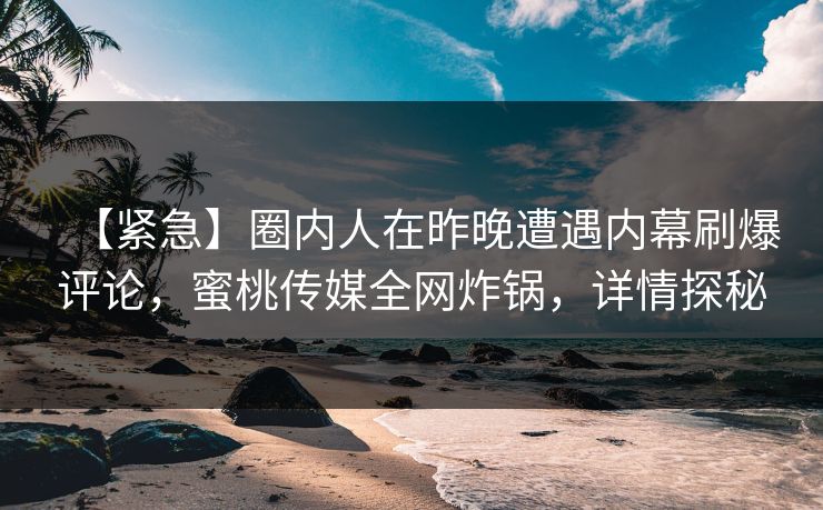 【紧急】圈内人在昨晚遭遇内幕刷爆评论，蜜桃传媒全网炸锅，详情探秘